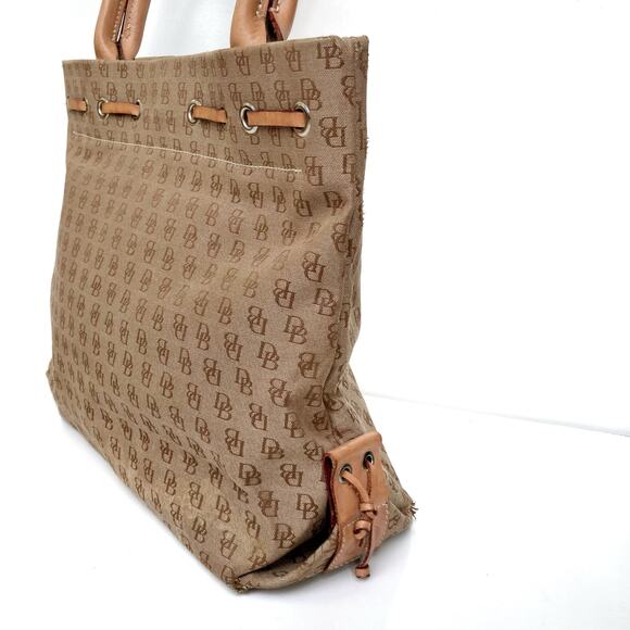 Y2K Dooney Monogram Canvas Tote | Preppy Neutral Shoulder Bag | Fall Heritage - Picture 11 of 16